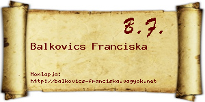 Balkovics Franciska névjegykártya